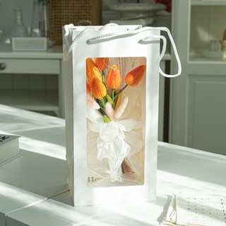 LED 鬱金香花束 時尚禮品組 花語 害羞的愛意 + 購物袋, 橘色, 1個