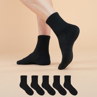 Chacks 男用除臭強力氣墊運動網眼中筒襪, 黑色, 5個