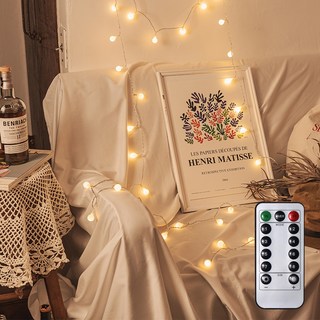 電池式燈串 50燈 + 遙控器套組, 1套, 暖黃光(燈泡)