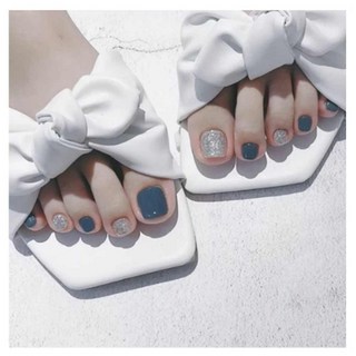 Nature's Farmer 系列足部美甲片24件組 J-119, 藍色磨砂銀色珠光, 1個