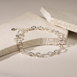 Jewnel 女款925純銀圓形鍊條麻花設計手鍊