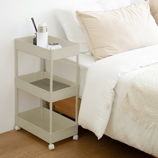 가쯔 로이드 이동식 선반 트롤리 틈새 3단 수납장, 그레이쉬베이지