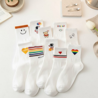 Aster 女款時尚可愛中筒襪10件組