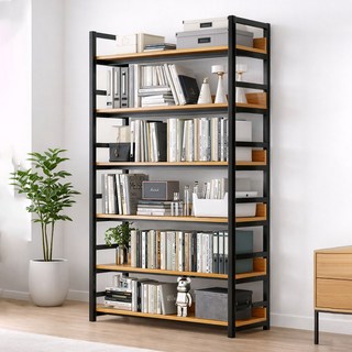 가구느낌 리버 철제 책장 1100, 네추럴블랙, 6단