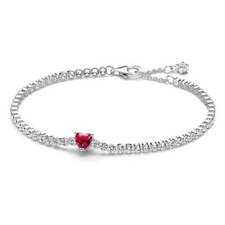 PANDORA 潘多拉 女款 紅色閃耀心形網球手鍊 590041C02