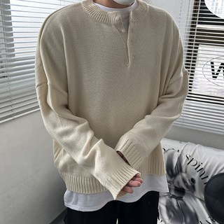 Mercita 男士亨利領寬鬆半開扣針織衫