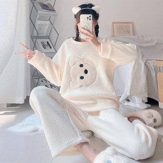 女性大熊冬季超細纖維睡衣套裝