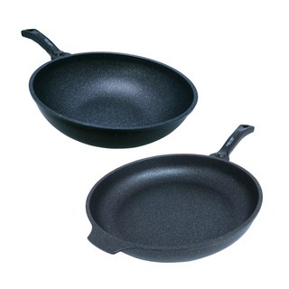 KOREA KING 奈米銀不沾鍋2件組 韓國製, 黑色, 1套, 炒鍋 30cm + 平底鍋 32cm