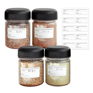 Nature Living 摩登Tritan材質標籤調味料罐組, 1組, 調味料罐 180ml x 4個 + 標籤貼紙 x 1張