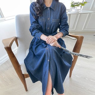 Lusida Recall 牛仔長版連身裙, 深藍色