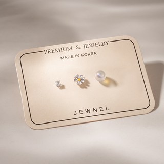 JEWNEL 女款雛菊鋯石珍珠球醫療鋼耳環3件套組