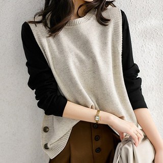 daysoy 女款側邊鈕扣不對稱針織背心