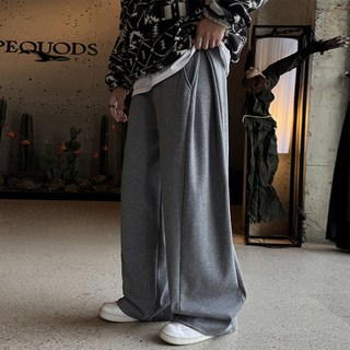 Meosidda 男款燈芯絨內刷毛側邊抓褶針織寬褲