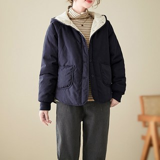 POPLARNC 女款雙色短版連帽鋪棉外套