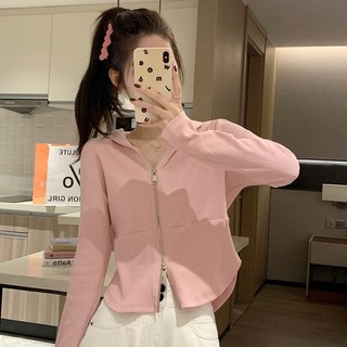 PEONIST 清純羅紋纖細合身連帽拉鍊外套