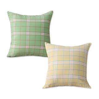 ECONY HOUSE 簡約格紋抱枕含枕芯 2件組, 綠色, 黃色