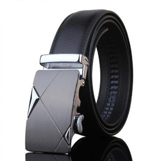本革職人 男仕耀眼時尚系列免鑽孔伸縮自動扣真皮皮帶 黑霧菱格立體款