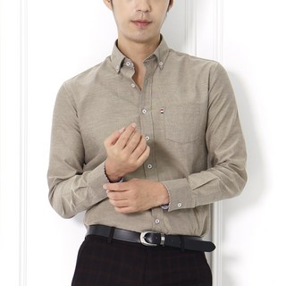 lxt 男士長袖修身牛津布鈕扣領襯衫