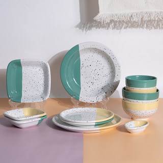 Ardin France Essential 兩人韓式餐具組 12件組, 森林綠 + 草原黃, 12件, 1套
