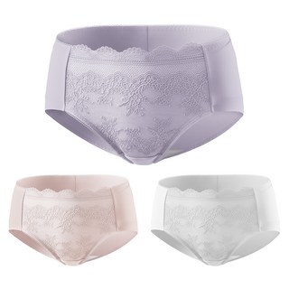GIAT 吉亞特 氧化鋅舒涼無痕內褲3件組 蕾絲款 530807, 淺灰色 + 藕粉色 + 芋紫色
