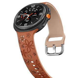 HAMATE Galaxy Watch 8系列相容 花朵圖案雙色矽膠錶帶, 棕米色, 1個