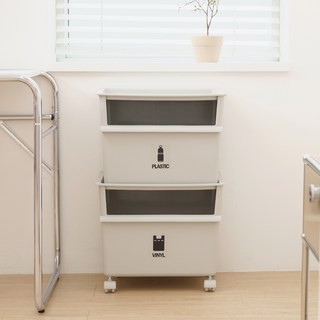 lifist Clean Up 移動式分類回收桶 45L x 2入, 淺灰色