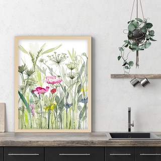 Marvelinhome 居家裝飾花卉水彩畫 B 木框海報組, 米色