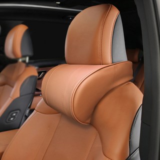 GMZ MOTORS REAL NECK汽車頸墊 棕色 人體工學設計 透氣皮革 記憶海綿, 1個
