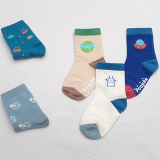 wesocks&papamom 孩童宇宙圖案防滑襪子 5件組