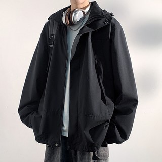 男款DM混搭連帽防水風衣
