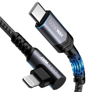 CODEWAY 90度 USB C to Lightning 快充充電線, 1m, 灰色, 1條
