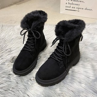 HOLLYBUNNY 女款刷絨綁帶造型中筒靴 HLBN83122