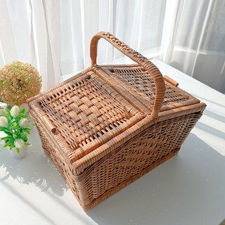 MAISONINDAHRATTANSHOP 藤編藤編野餐籃收納盒 N033M, 單色, 1個