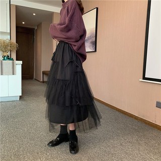 PEONIST 蝴蝶結裝飾百褶蛋糕紗裙