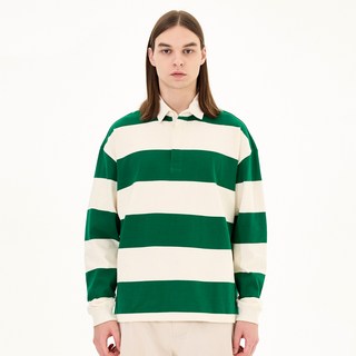 MOZMOZ 橄欖球條紋長袖Polo衫, 綠色