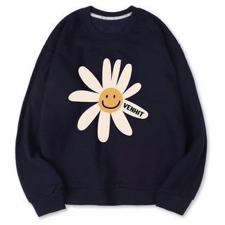 VENHIT 微笑花朵圖案寬鬆棉質長袖上衣