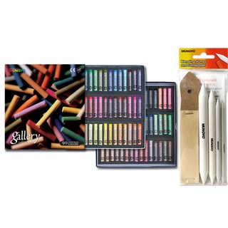 문교 원형 소프트 파스텔 90색 MPA-90 + 찰필 4종 + 사포 12p 세트, 혼합색상, 1세트