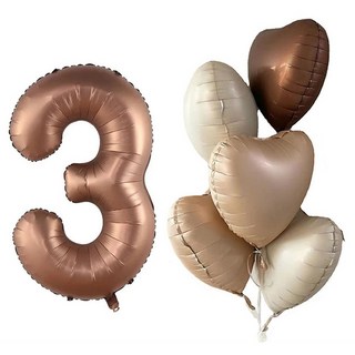 EUMES 生日派對數字氣球組 101.6cm 數字3, 巧克力拿鐵, 1套