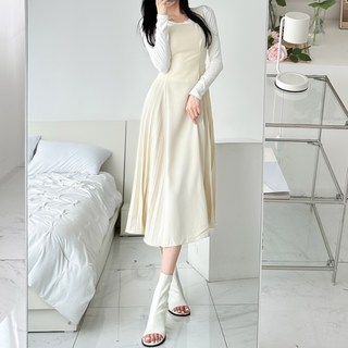 Glam Dive馬甲百褶長版連身裙 AG0614, 奶油色