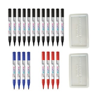 Monami FINE 白板筆+板擦組 (黑色、藍色、紅色), 黑色、藍色、紅色, 20支