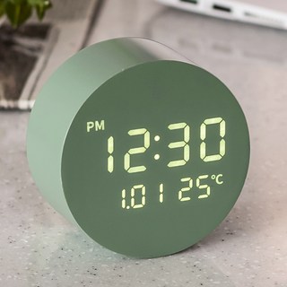 FLaITO 木製圓型LED電子鐘, 卡其色