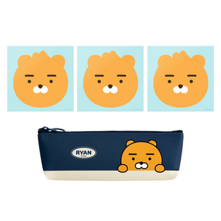 KAKAO FRIENDS 現代st迷你三角筆袋+方形便條紙文具組, Navy Ryan(3角筆袋)+Little Ryan(便條紙), 1組