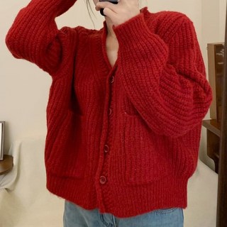 MEICHEL 女款Lading V領厚實鈕扣針織外套 11164