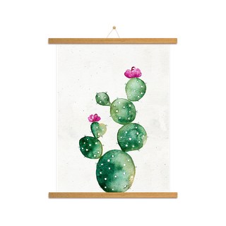 室內裝飾海報 仙人掌E + 木質掛軸組 掛繩隨機出貨, 摩卡木