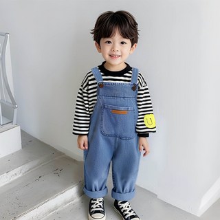 JOYMULTI 兒童捲邊口袋吊帶褲