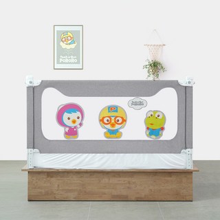 Pororo 滑動床安全護欄 + 連接蓋套組, 灰色刺繡貼片(安全護欄)