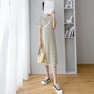 條紋針織哺乳連身裙
