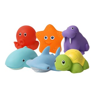 海洋動物洗澡玩具6件組, 1組, 混色