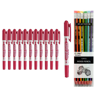 DONG-A CD簽字筆 12入+3角橡皮擦鉛筆 SG-208 12入, 紅色(CD筆)+混色(橡皮鉛筆), 1套