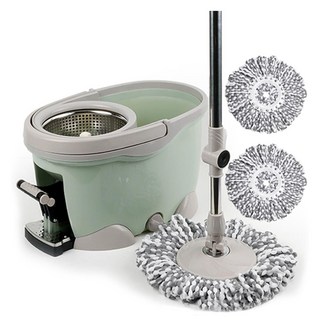 明康產業 腳踏式旋轉拖把 薄荷綠洗脫水桶 + 手壓式拖把桿 + 超細纖維拖把布 3件組, 1組